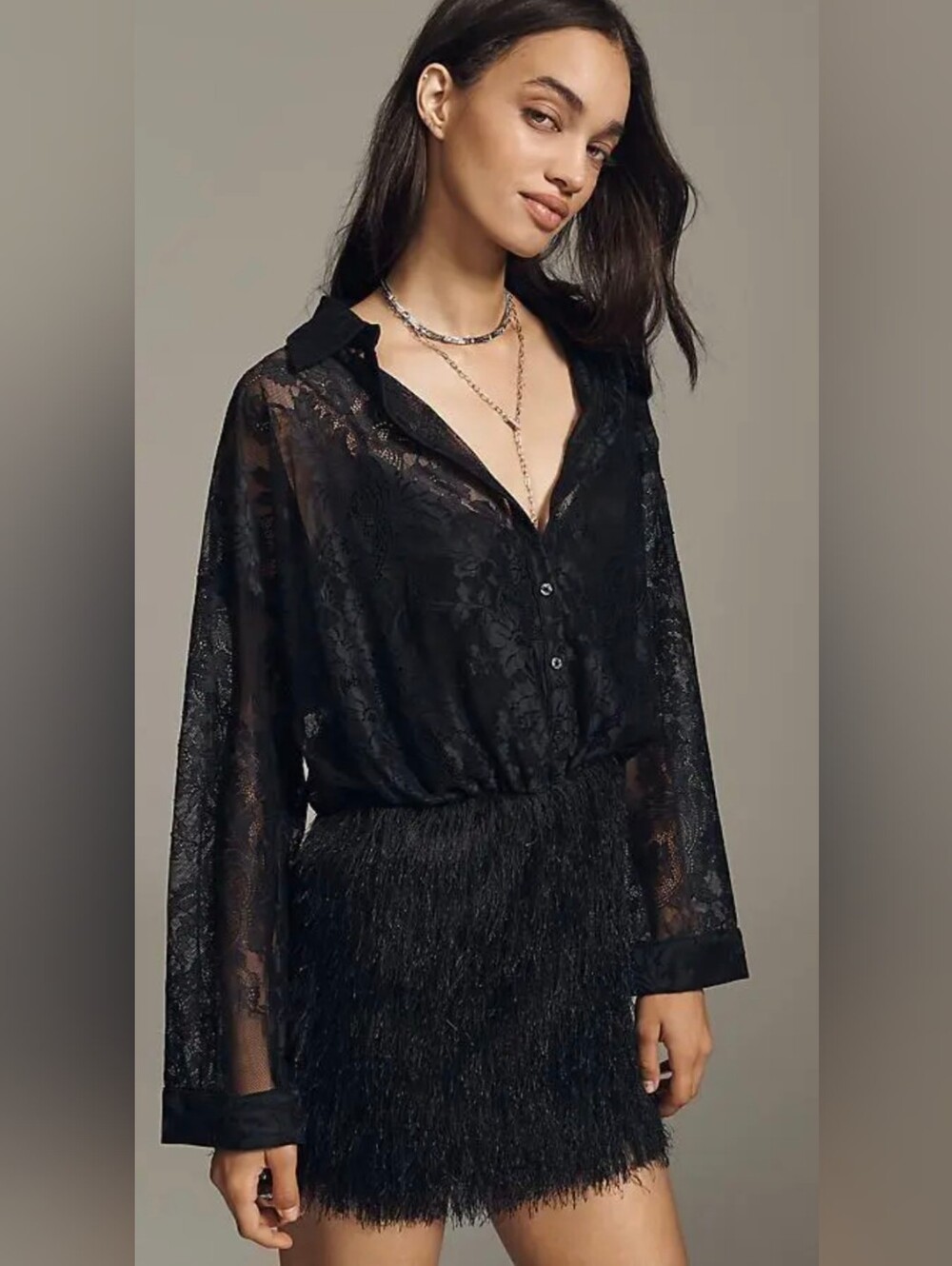 NWT Maeve Anthropologie Black Lace Fringe Mini Dress